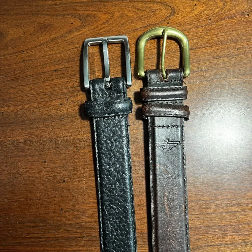Set of two men’s full grain Leather belts Dockers Brown Size 36/90 &dark brown M